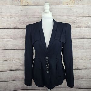 Nanette Lepore Textured Wool Blend Blazer Jacket Navy Career Office Size 4 USA